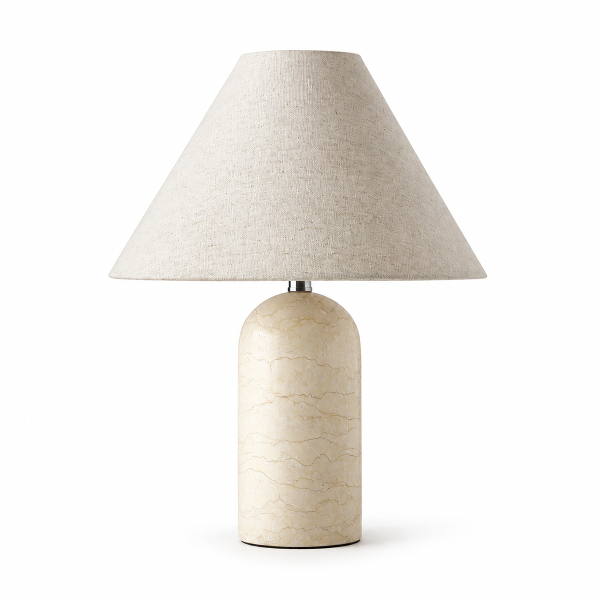 Astra Travertine Table Lamp pale base with tapered cream shade