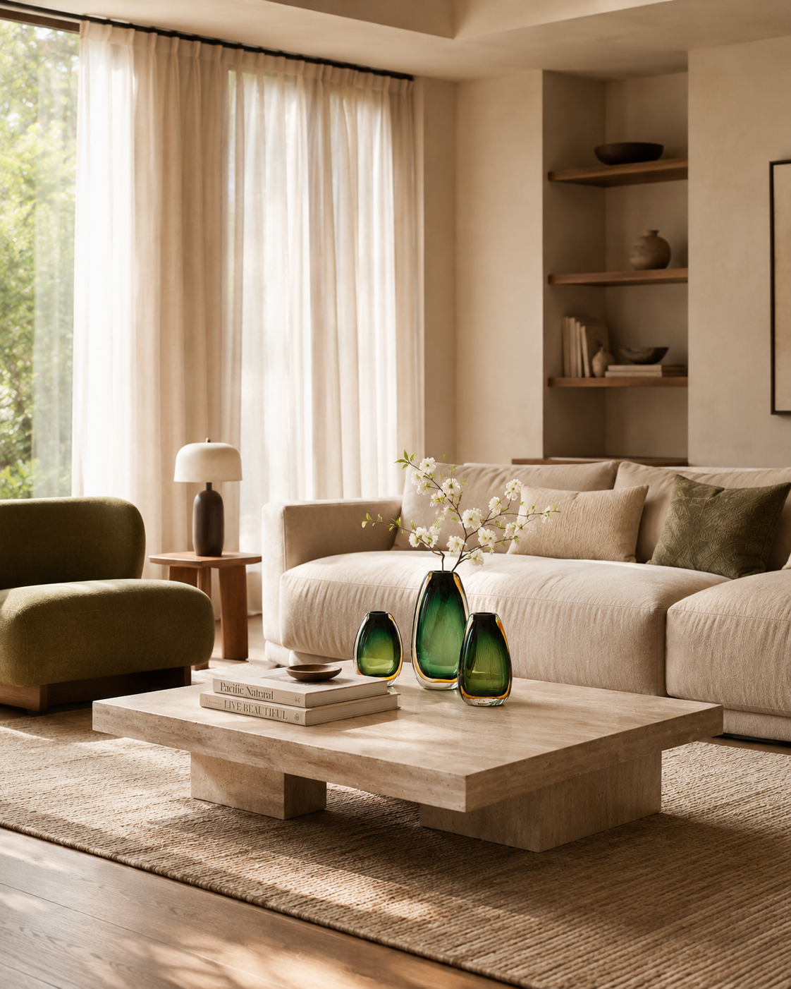 Luna Forest Vase on a coffee table in a living room