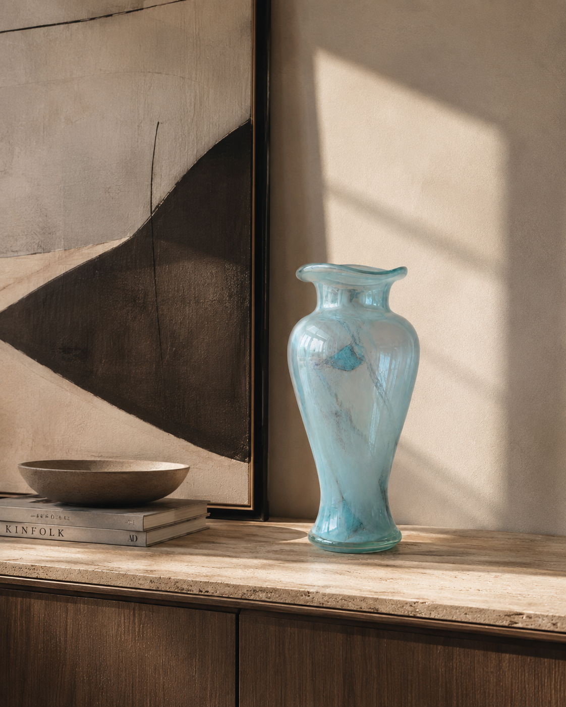 Nela Aqua Vase on a console