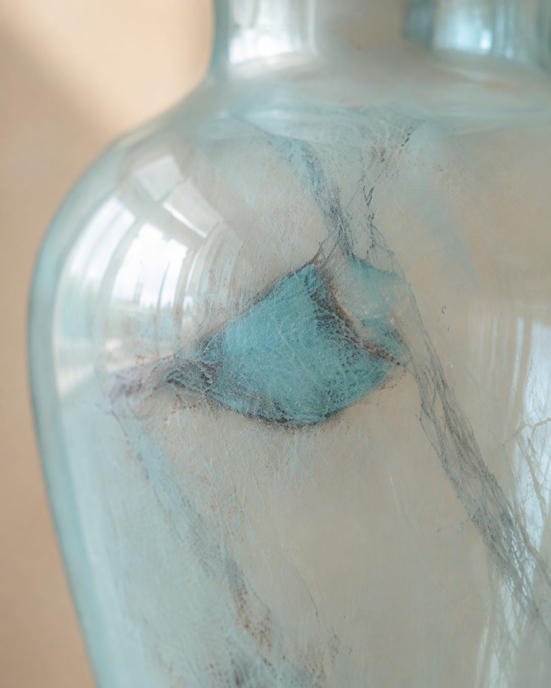 Nela Aqua Vase close-up showing pale aqua color with tonal variation