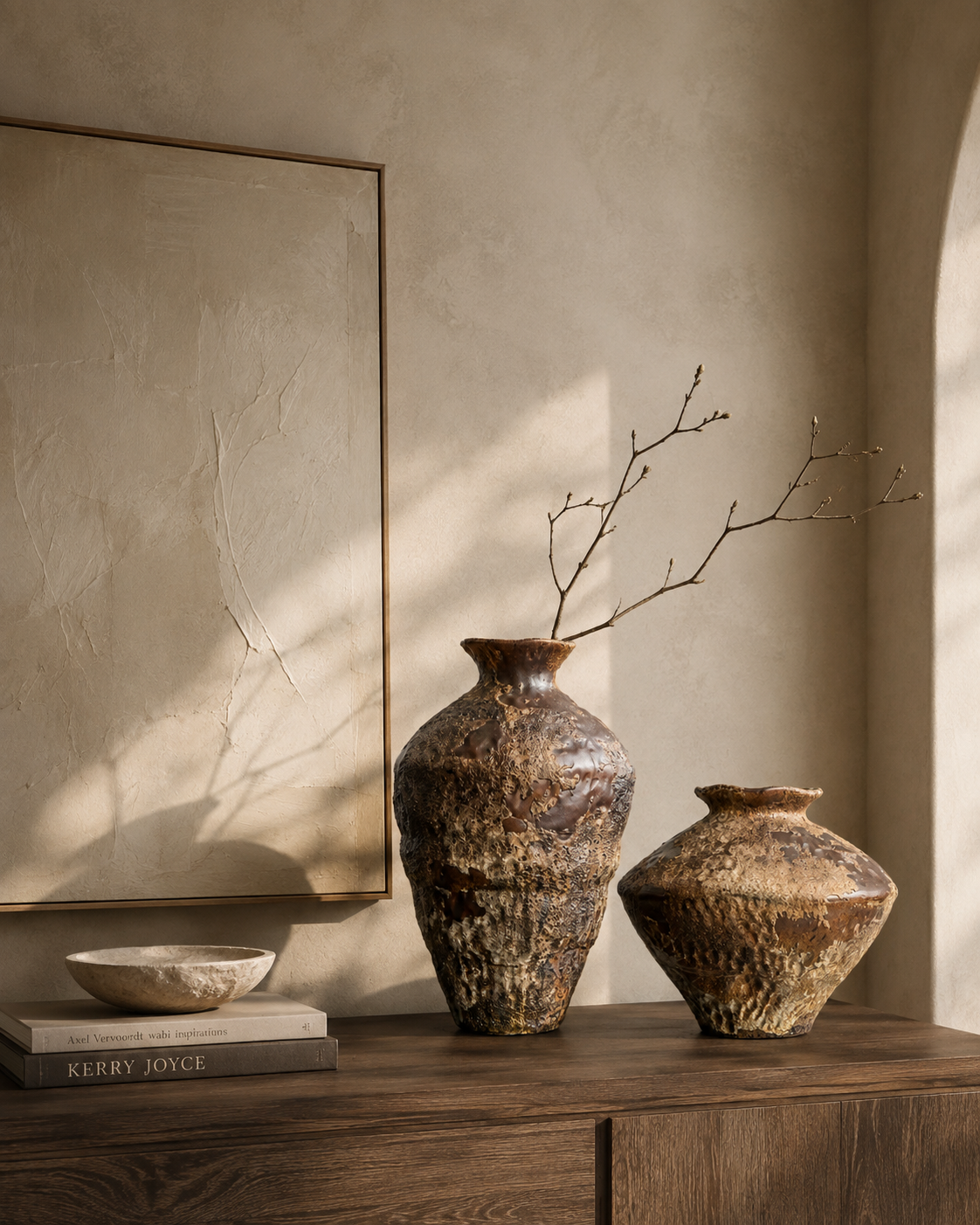 Evia Ember Vase on a console