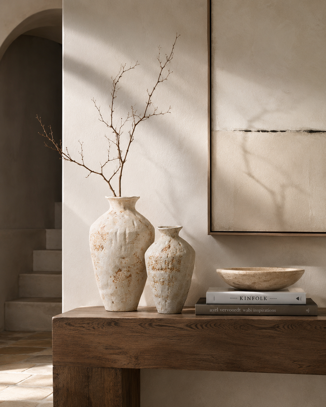Olia Ochre Vase on a console
