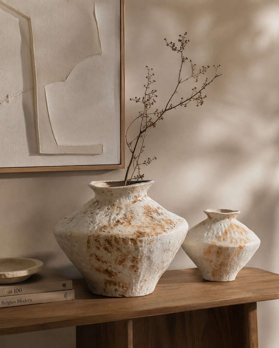 Mina Weathered Vase on a console