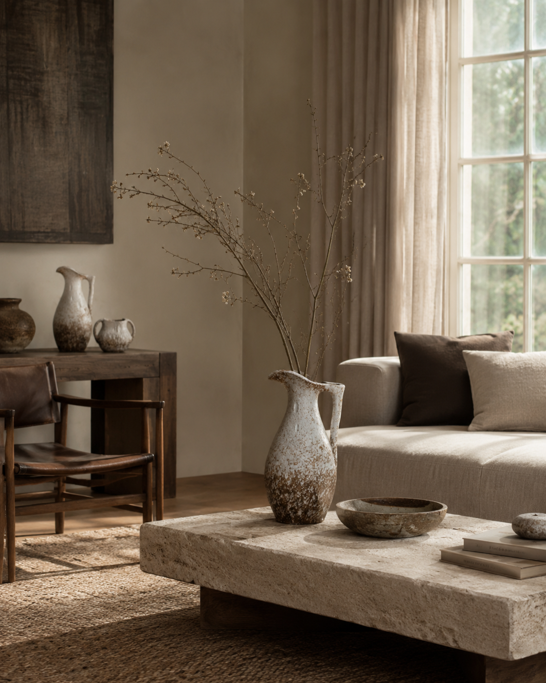 Odea Handle Vase on a coffee table in a living room
