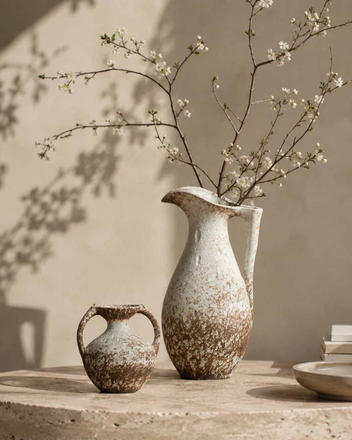 Odea Handle Vase with stems on a tabletop