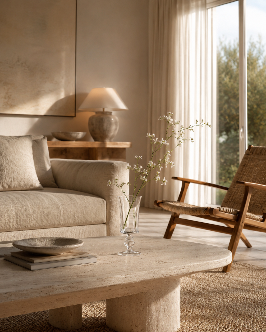 Yara Stem Vase on a coffee table in a living room