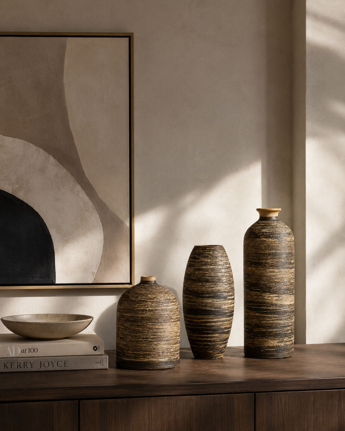 Luna Strata Vase on a console