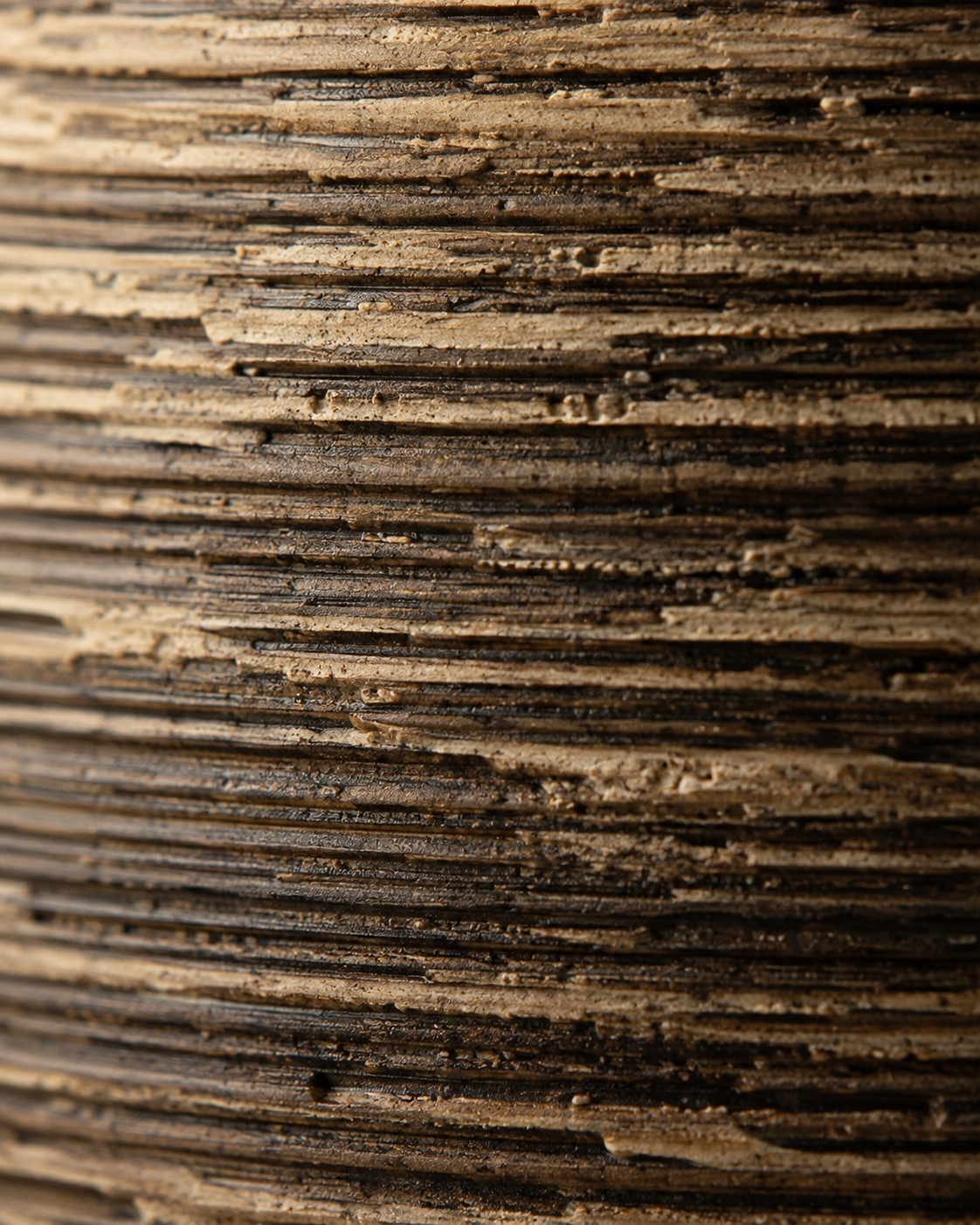 Luna Strata Vase close-up showing fine tan horizontal lines