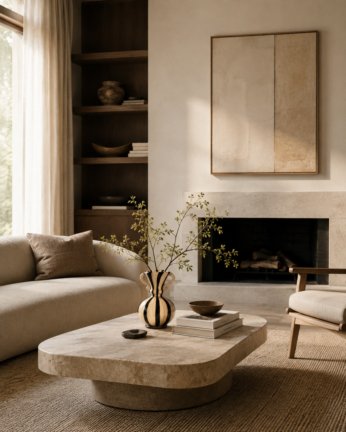 Nela Ribbon Vase on a coffee table in a living room