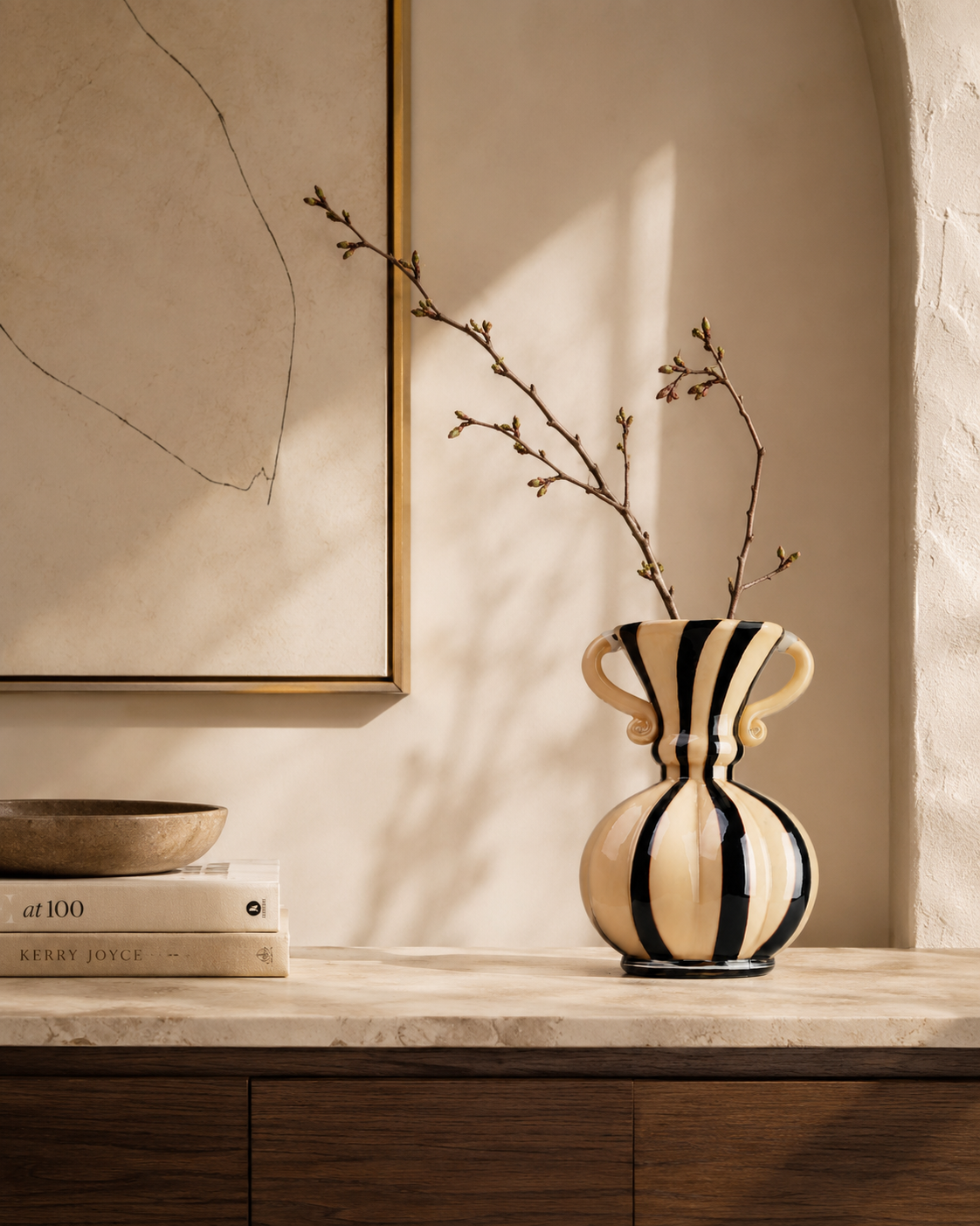 Nela Ribbon Vase on a console