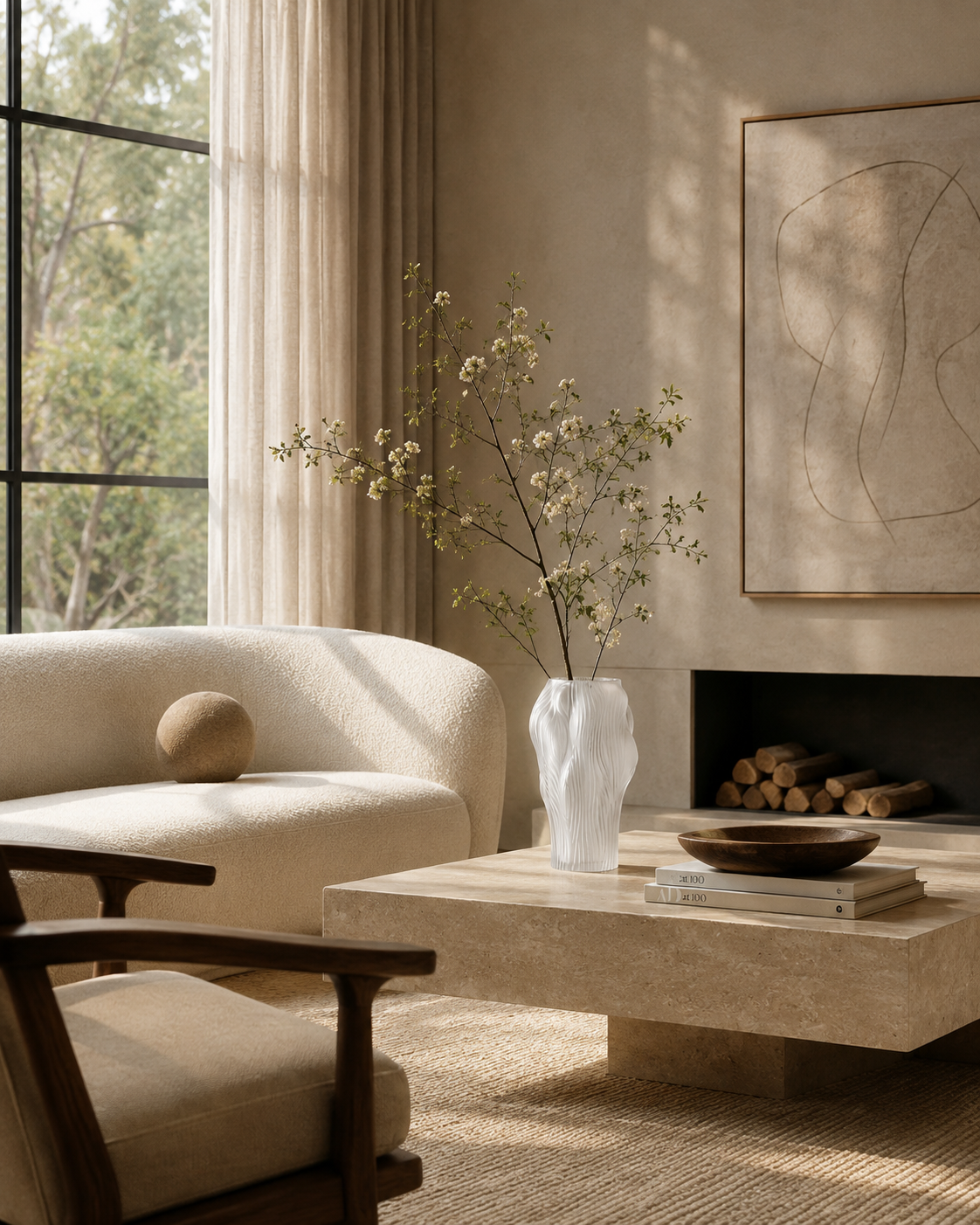 Sora Flow Vase on a coffee table in a living room