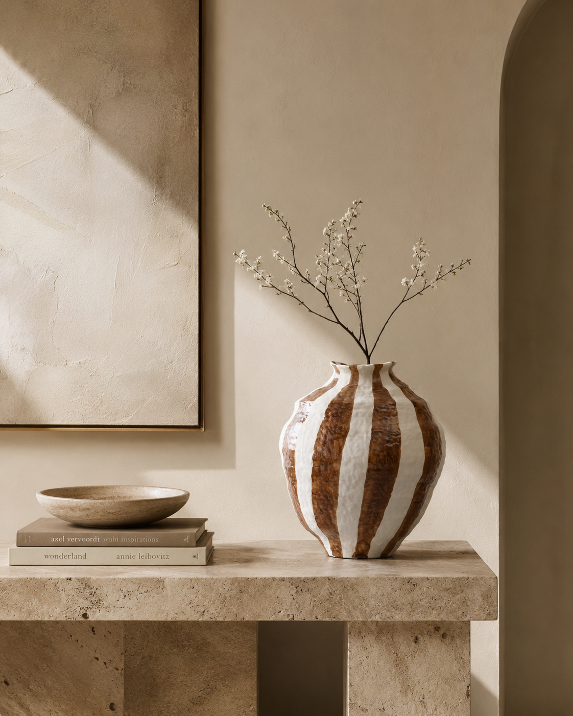 Evia Stripe Vase on a console