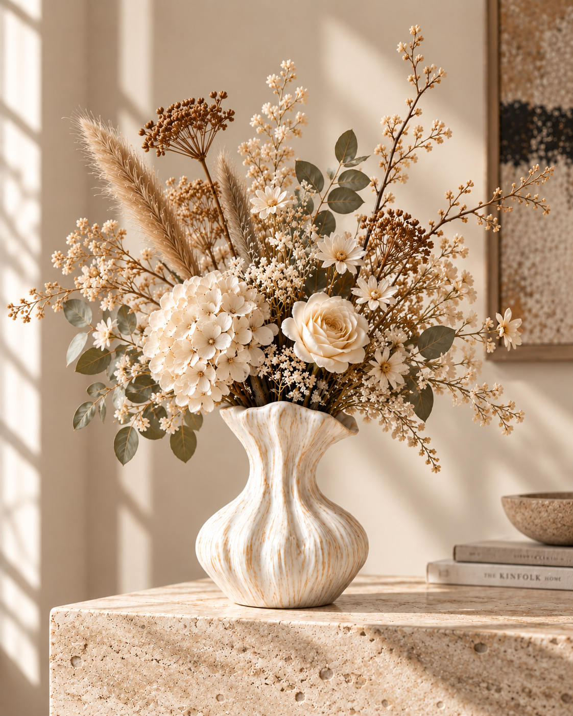 Odea Flare Vase with stems on a tabletop