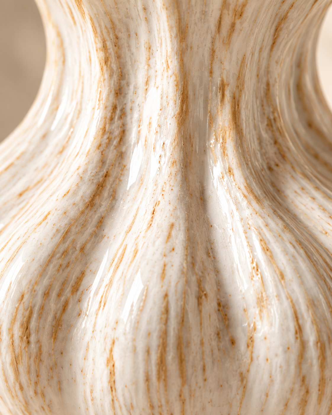 Odea Flare Vase close-up showing cream tone with fine tan lines