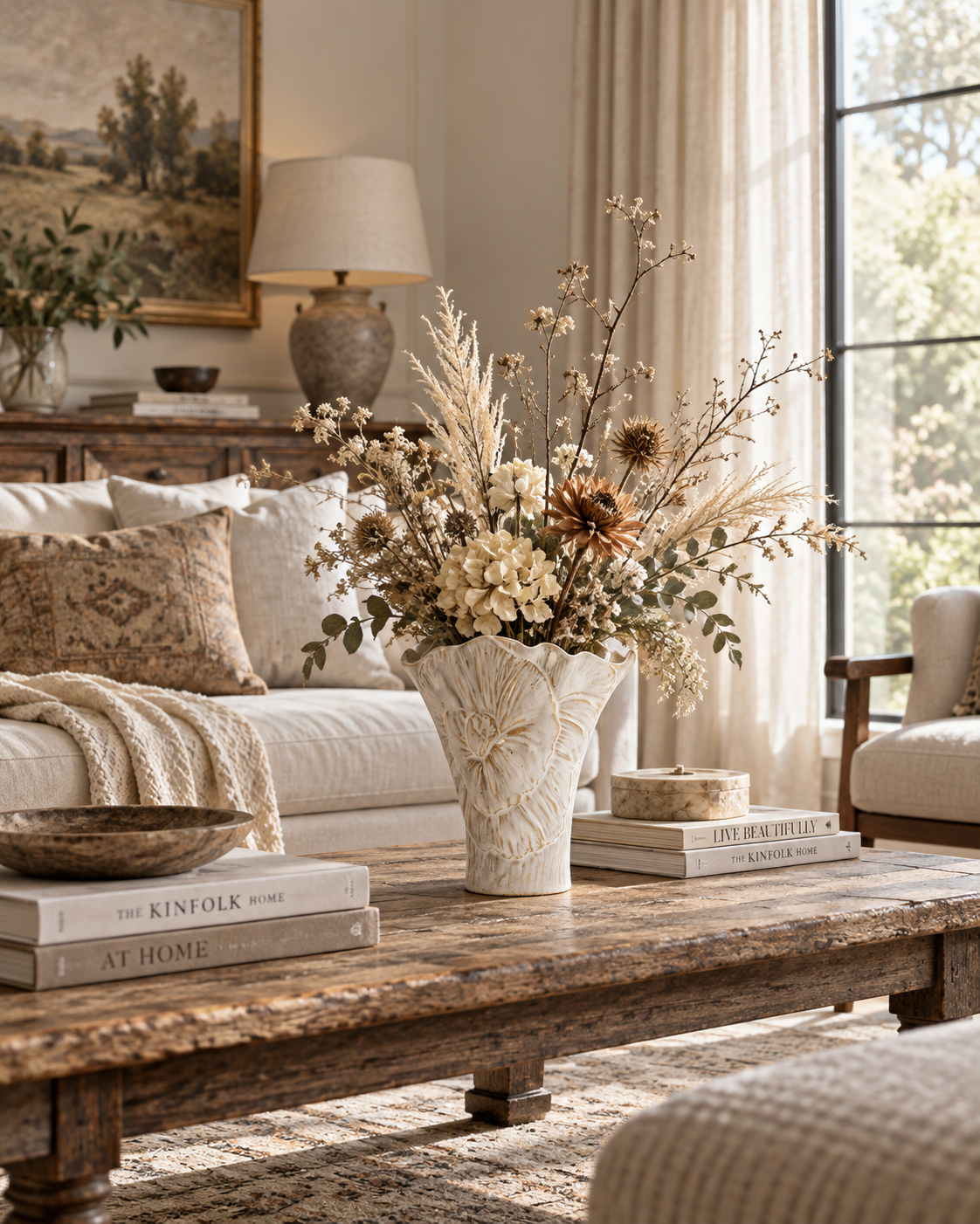 Rina Bloom Vase on a coffee table in a living room