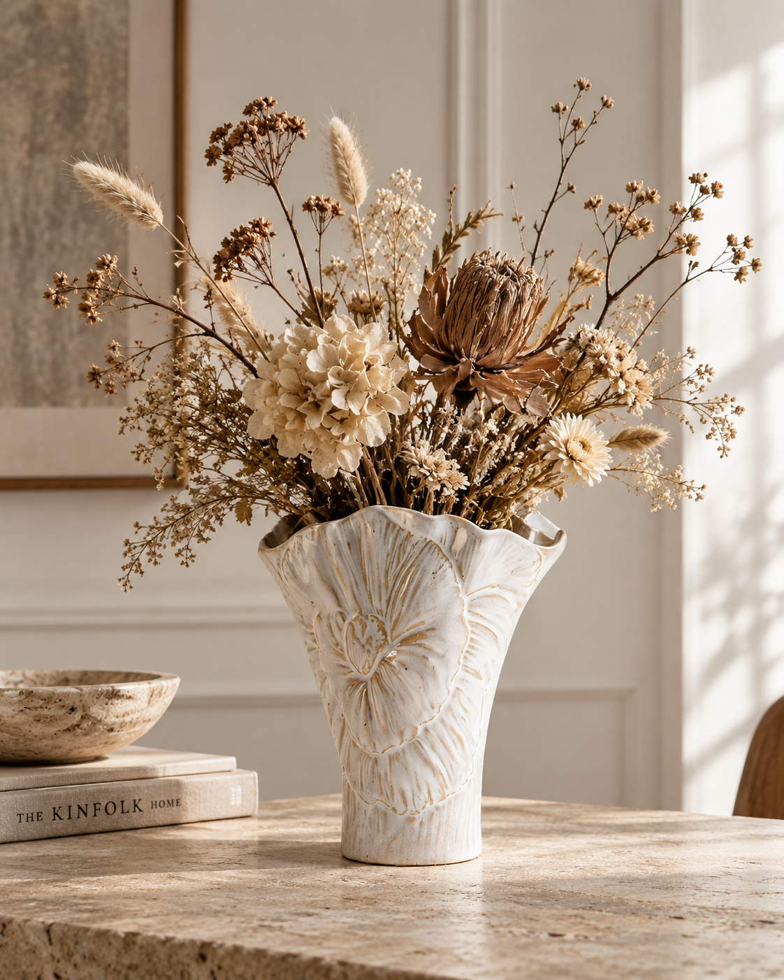 Rina Bloom Vase with stems on a tabletop