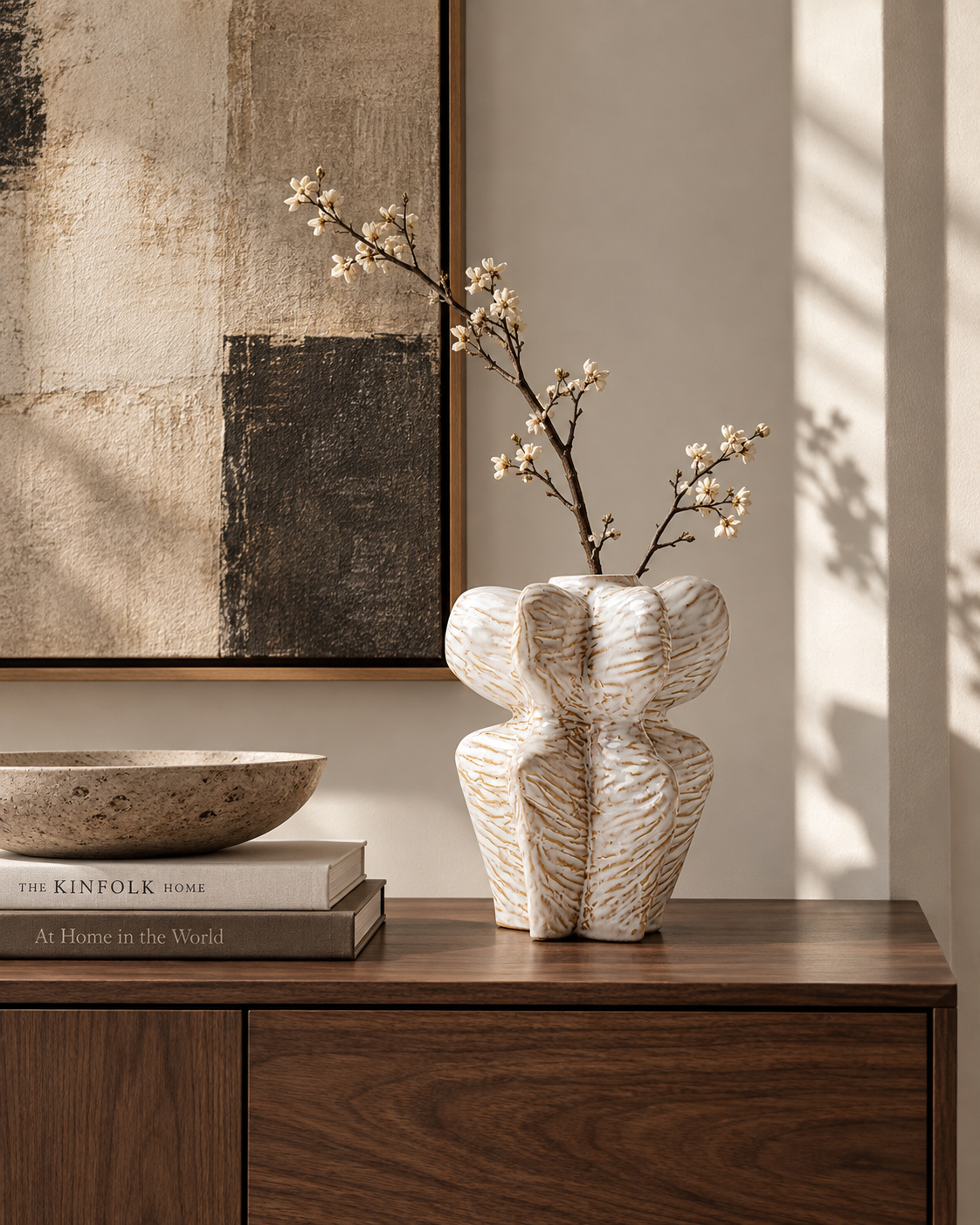 Nia Contour Vase on a console
