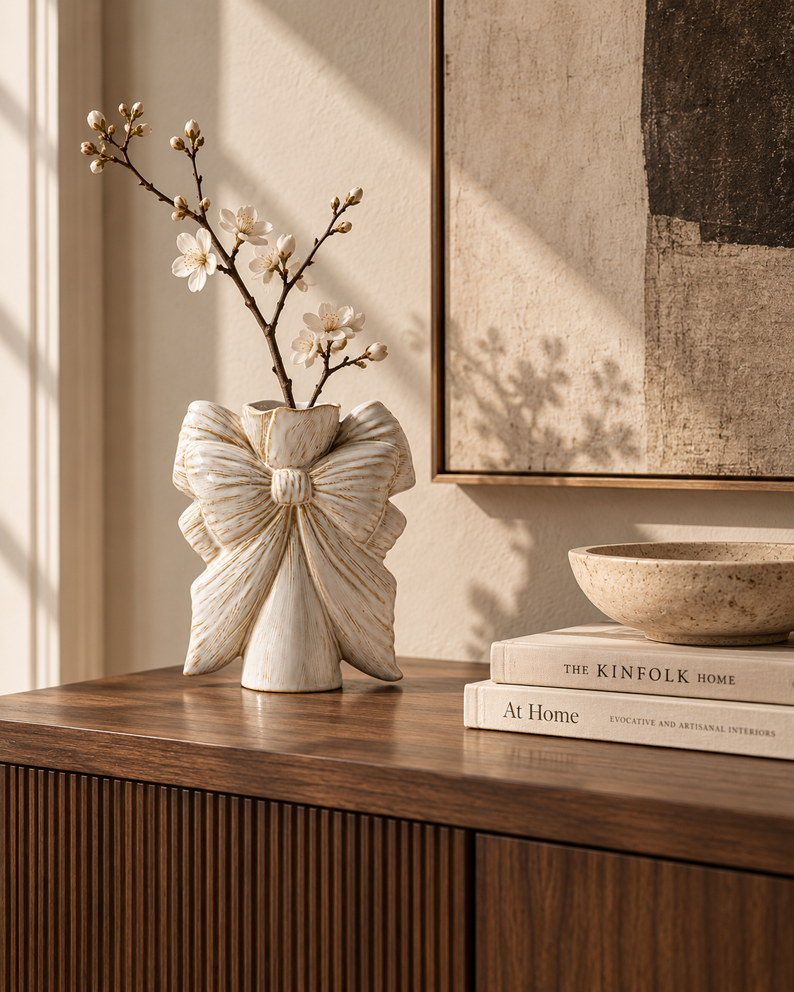 Iris Bow Vase on a console