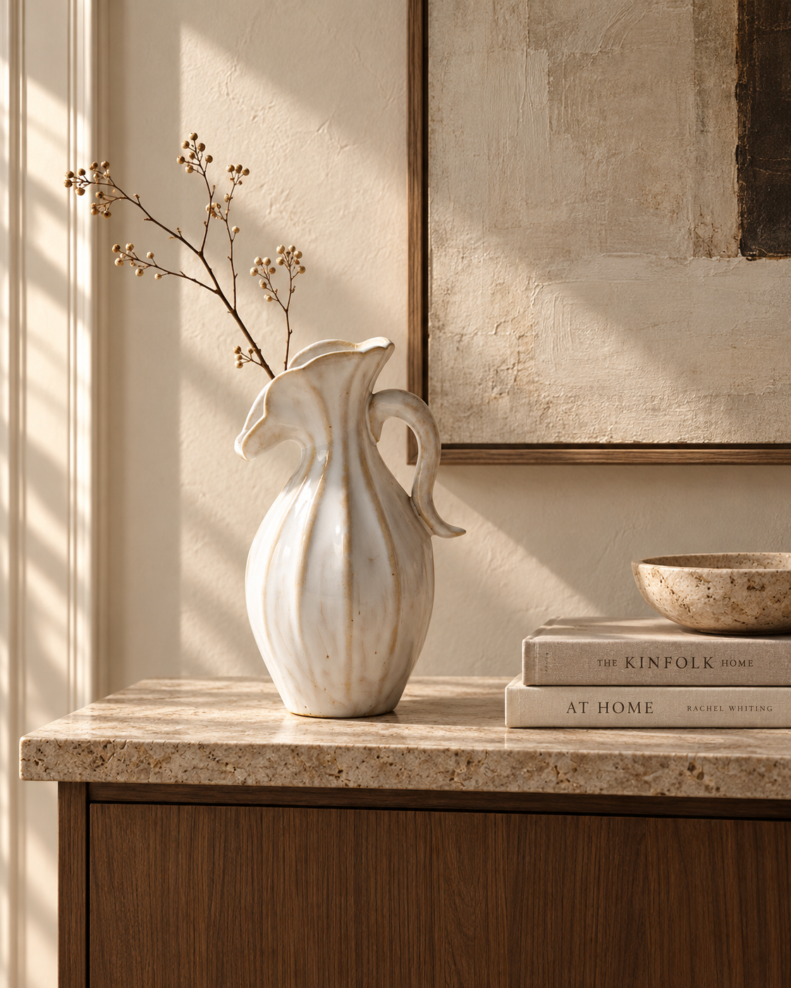 Dara Curl Vase on a console