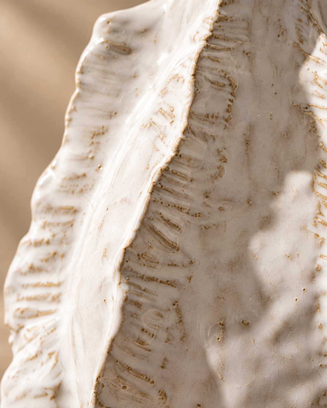 Romy Ridge Vase close-up showing deep uneven vertical ridges
