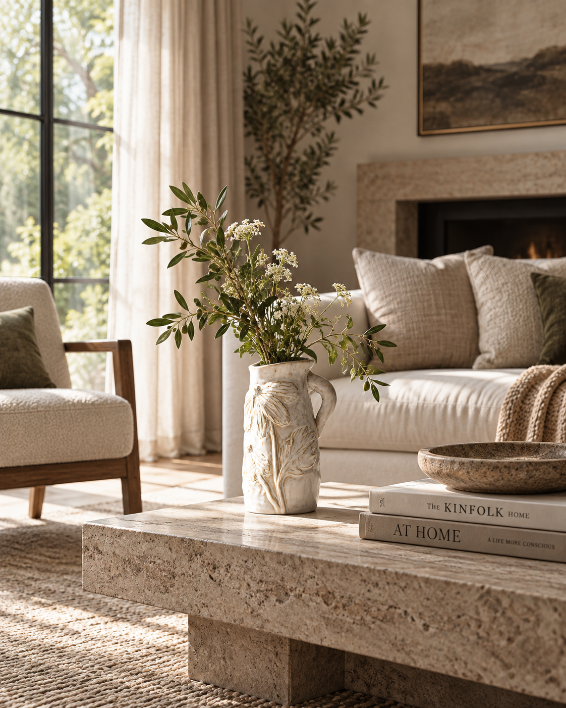 Zara Floral Vase on a coffee table in a living room