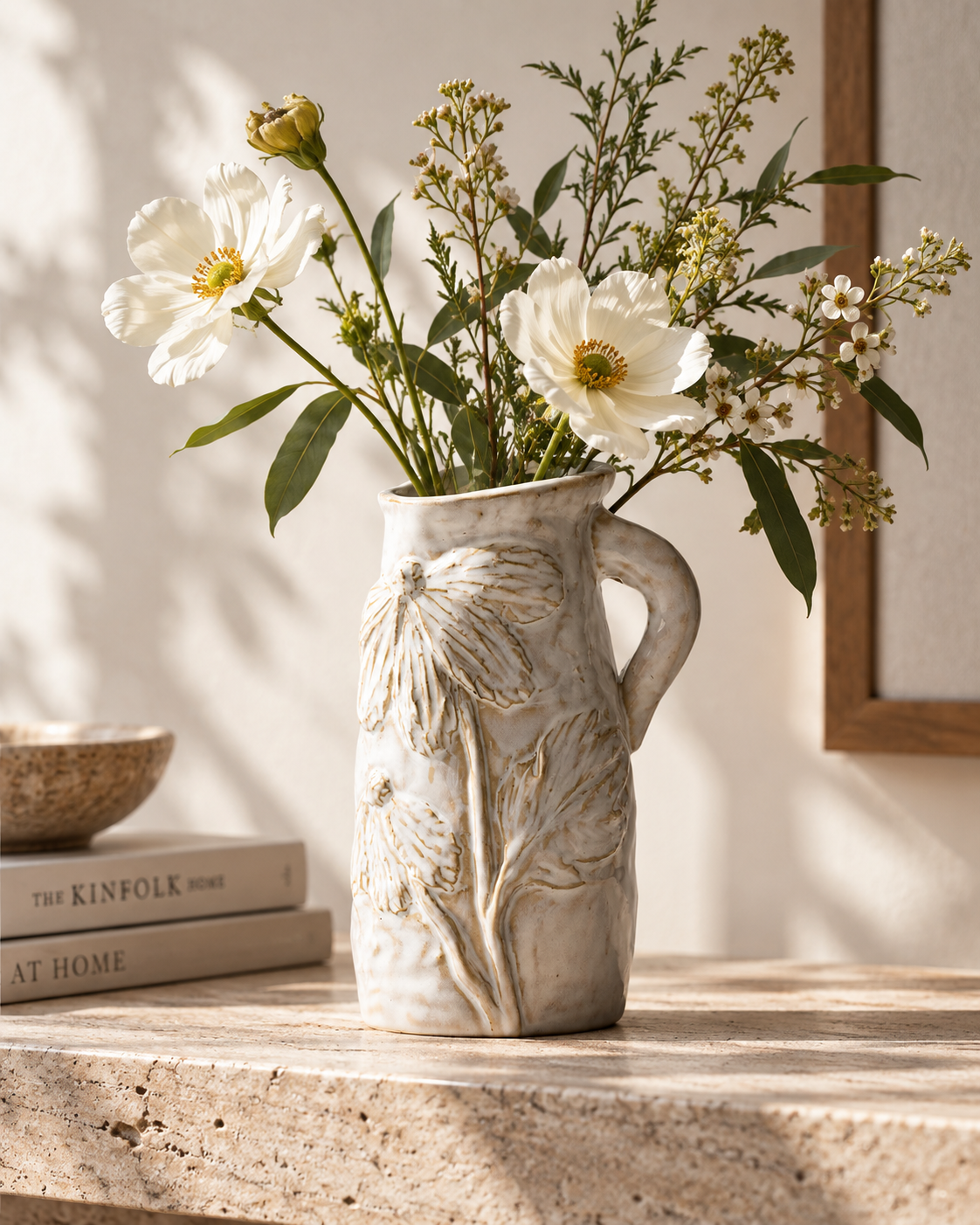 Zara Floral Vase with stems on a tabletop