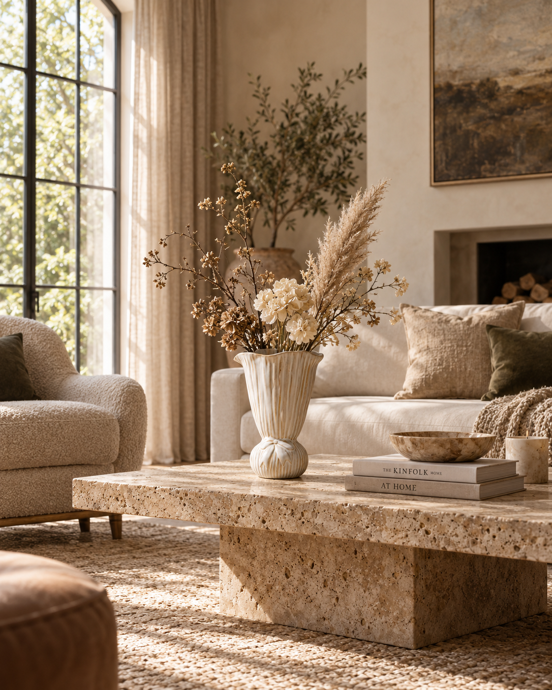 Eden Bow Vase on a coffee table in a living room