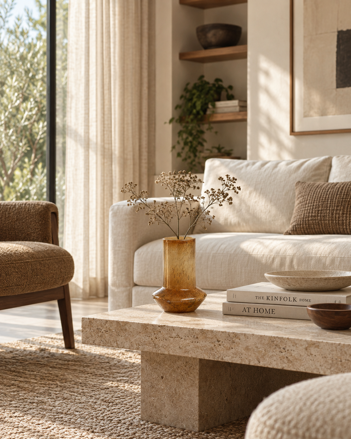 Thea Column Vase on a coffee table in a living room
