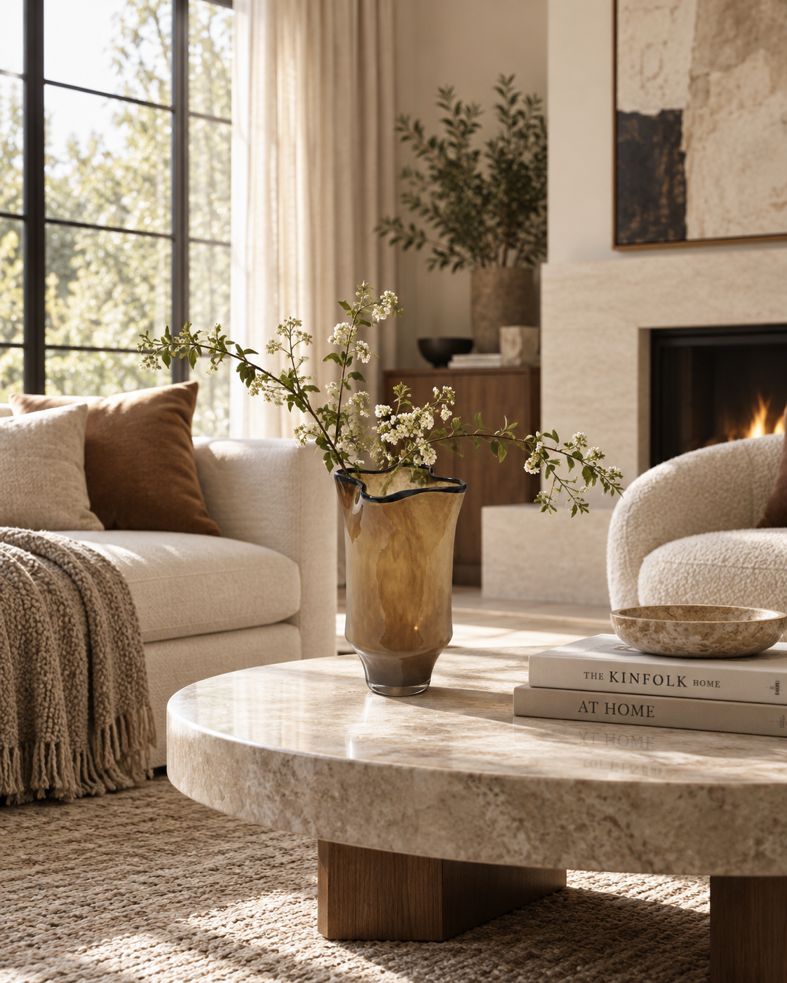 Luna Wave Vase on a coffee table in a living room